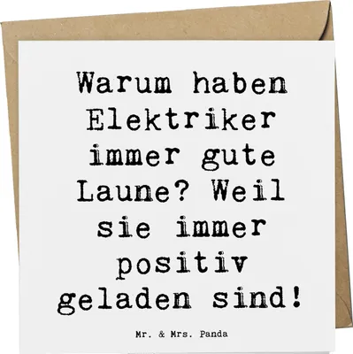 Produktbild von Mr. & Mrs. Panda Grußkarte Spruch Positiver Elektriker - Weiß - Geschenk, Glückwunschkarte, Berufe, handgefertigte Geschenke, Beruf, doppelkarte, positive Einstellung