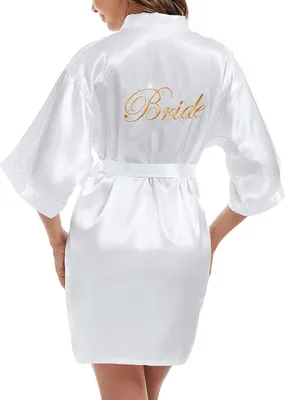 Produktbild von Duschrobe Braut, satin Kimono, leicht, kurze Länge, für Hochzeitstag