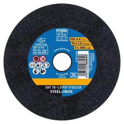 Produktbild von PFERD 69198287, Schneidedisk, Aluminium, Eisenguss, Edelstahl, Stahl, 7,6 cm, Jede Marke, Flache Mitte, 1 cm