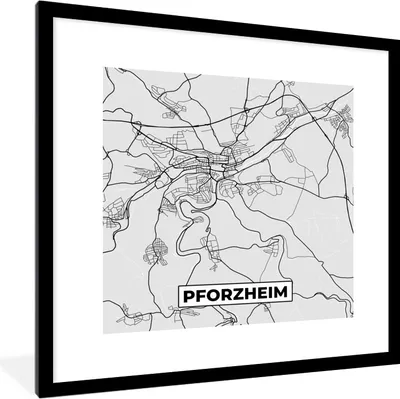 Produktbild von MuchoWow® Gerahmtes Poster Stadtplan - Deutschland - Pforzheim - Karte 40x40 cm - Poster mit Schwarzem Bilderrahmen Wandposter Rahmen Foto Bilder - Poster - Plakat im Rahmen