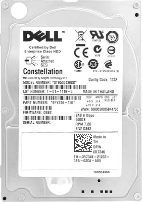 Produktbild von Dell 500GB ST9500430SS 64Mb Cache 7200Rpm Sas II 2,5" Zoll 0R734K