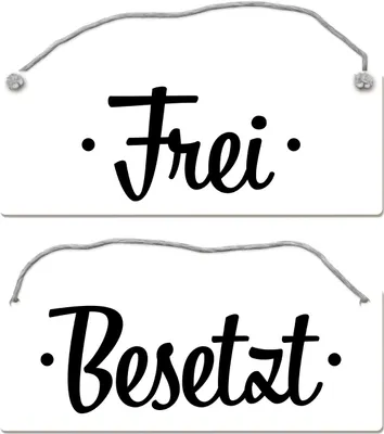 Produktbild von speecheese Türschild Wendeschild für WC, besetzt/frei, mit Kordel, Aluminium, Schwarz-Weiß, 7,5x20cm, geschwungene Buchstaben, hochwertiger Druck