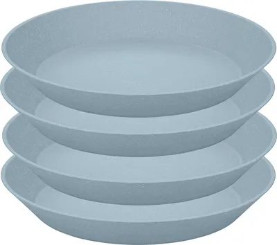 Produktbild von Koziol Tiefer Teller Connect Plate 4er Set, Suppenteller, Biozirkulärer Kunststoff, Nature Flower Blue, 24 cm, 7143716