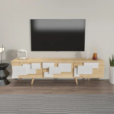 Produktbild von Skye Decor, 3 D - Oak, White, Fernsehtisch, Eiche, 100 % MELAMINBESCHICHTETE SPANPLATTEN, 160 x 35 x 45 cm