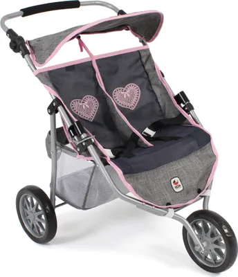 Produktbild von Puppenwagen Zwillings-Jogger, melange grau-navy