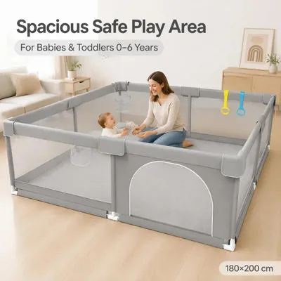 Image de Parc pour bébé - Parc pliable - Maille respirante - Ventouses antidérapantes - Adapté pour l'intérieur et l'extérieur - Facile à nettoyer - 180 x 200 cm