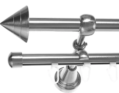 Produktbild von Gardinenstange Rohr und Innenlauf Edelstahl Look, Metall, Durchmesser 16mm, Wandträger H14RI, 2-läufig, Länge 140, Endkappe E21