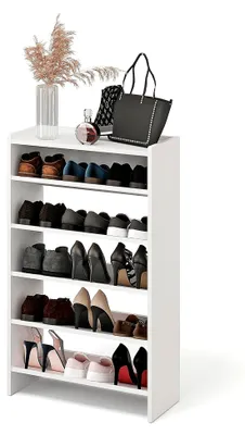 Produktbild von Schmaler Schuhregal - Schuhablage für den Flur mit 5 Ebenen, offener Schuhschrank, platzsparend | Elexis Weiß 60 x 25 x 98 cm