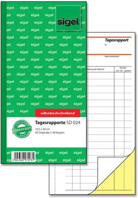 Image de sigel Livre de formulaires "Rapport/rapport journalier", 105 x 200 mm, SD