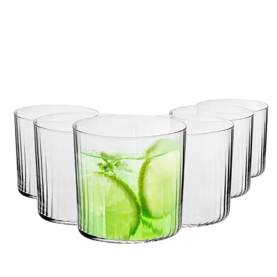 Produktbild von KROSNO Mixology Gläser mit Vertikaloptik 6er-Set 410 ml – handgemachte Glas-Trinkgläser für Wasser, Säfte & Getränke, elegantes Design für Tisch & Küche