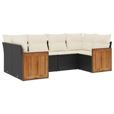 Produktbild von Modulares Garten-Sofa-Set 6-teilig, Lounge-Garnitur mit Stauraum, Poly Rattan Schwarz, Cremeweiße Kissen, UV-beständig, wetterfest