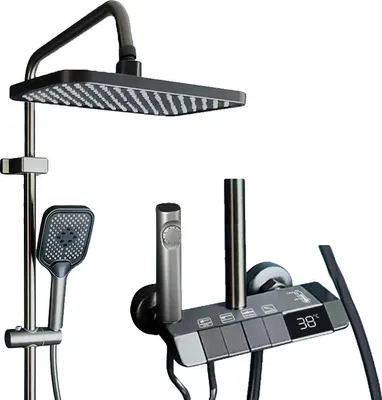 Produktbild von Duscharmatur-Set, LED-Temperaturanzeige, Mehrfachmodus-Funktionalität, Grau