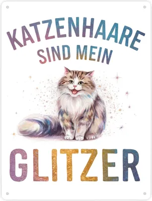 Produktbild von Katzenhaare sind mein Glitzer Metallschild XXL in 28x38 cm