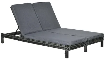 Produktbild von Outsunny Doppelliege Sonnenliege 2 Personen 5-stufig PE Rattan Grau