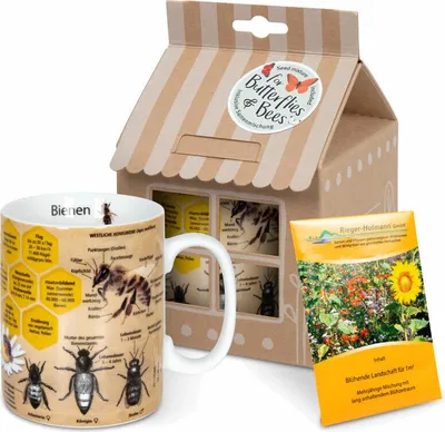 Immagine prodotto di Könitz Becher Wissensbecher Biene mit Samentüte in Geschenkbox, Tasse, Porzellan, Bunt, 490 ml, 11 5 000 2445