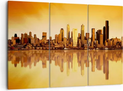Produktbild von Bild auf Leinwand - Leinwandbild - Stadt Wolkenkratzer Wasser - 105x70cm - Wand Bild - Wanddeko - Leinwanddruck - Bilder - Kunstdruck - Wanddekoration - Leinwand bilder - Wandkunst - CE105x70-0118