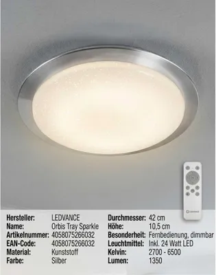 Produktbild von Ledvance LED Wand- & Deckenleuchte Weiß Orbis Tray Sparkle Ø43cm 24W 1350lm 2700-6500K dimmbar Fernbedienung