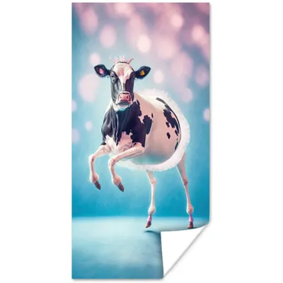 Produktbild von MuchoWow® Poster Kuh - Krone - Ballett - Blau - Rosa 60x120 cm - Wandschmuck
