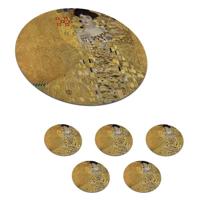 Obrázok produktu pre MuchoWow® Okrúhly sklenený podšálok, sada 6 ks Portrét Adèle Bloch-Bauerovej I - Gustav Klimt 10x10x0.3cm Podložky pod poháre - podložky pod nápoje -