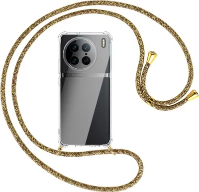 Produktbild von Handykette Backcover-Schutzhülle mit Band (Metall goldfarben) für vivo X90 Pro (V2242A, 6.78'') - braun+beige