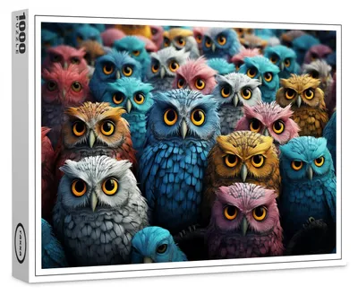 Produktbild von raxxa Premium-Puzzle "Gruppenbild mit farbenfrohen Eulen", 1000 Teile