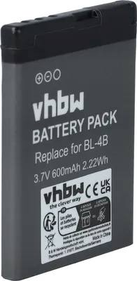 Produktbild von vhbw Akku kompatibel mit Nokia 2660, 2505, 3606, 1606, 6125, 6131, 2760, 5000, 2360, 2630, 6111 Handy Smartphone Telefon (600 mAh, 3,7 V, Li-Ion)