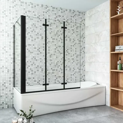 Produktbild von AICA 130cmx140cm Schwarz Badewannenaufsatz 6mm NANO ESG-glas 3-teilig mit 80cm Seitenwand Faltwand Badewannenfaltwand Badewanne Duschabtrennung Duschwand für Badewanne