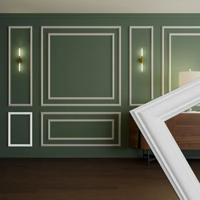 Produktbild von HEXIM Stuckleisten Wandrahmen Sets HDPS weiß - Auswahl an Größen für Wand, Decke, Bilder & Spiegel - Auch für Akzentwände mit Licht- oder Farbspiel geeignet (RM18-A 60X42CM)