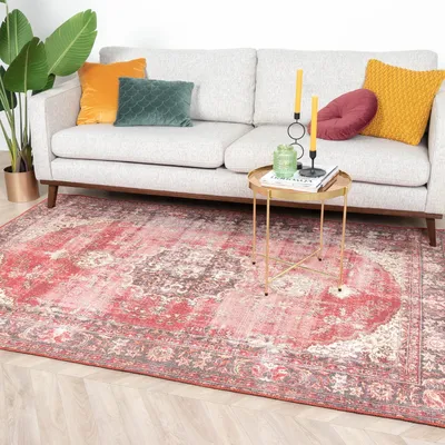 Produktbild von Volero - Teppich Vintage - Estate Medaillon Rot - 80x150 cm - Wohnzimmer, Esszimmer, Schlafzimmer - Klassik, Modern, Orientalisch