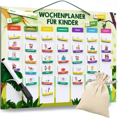 Produktbild von Famanu Wochenplaner Kinder – 223 Magnete + 150 Sticker – Routineboard – Aufgaben- und Belohnungsplaner