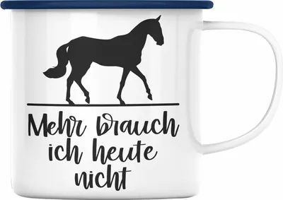 Produktbild von Trendation - Reiterin Mädchen Pferde Geschenk Emaille Tasse Reiten Reiterin Kinder Becher Spruch Lustig Geburtstag Geschenke (Blau)