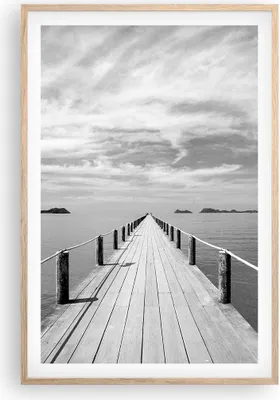 Produktbild von Gerahmtes Poster - Rahmen in heller Eiche - Holz Brücke Meer - 61x91,5 cm - Wand Bild - Wanddeko - Wandbilder - Kunstposter - Wandposter - Bilderrahmen - Bilder - Kunstdruck - P2NPA61x91-4985