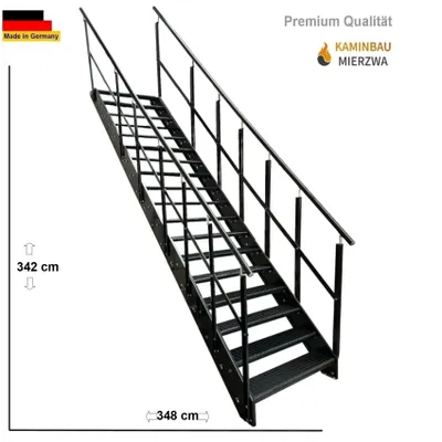 Produktbild von Wangen- Treppe Stahltreppe Gitterroststufen 18 Stufen mit beidseitigem Geländer in Anthrazit Breite 100 cm / Höhe: 342cm Außentreppe / Metalltreppe