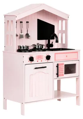 Productafbeelding van ECOTOYS PLK563P Houten kinderkeukentje met oven, magnetron, kookplaten en accessoires, roze