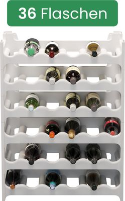 ARTECSIS Weinregal stapelbar Kunststoff für 36 Flaschen, Flaschenregal, Weiß