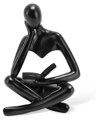 Denker Statue lesende Frau, Harz, abstrakt, 11,5 cm, schwarz