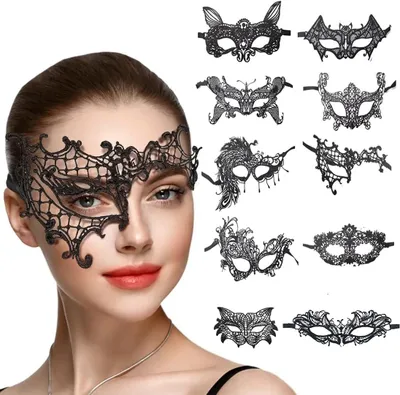 Produktbild von Augenmaske 10 Stück, schwarze Spitze, für Damen, für Halloween, Karneval, Tanzveranstaltungen, Ball