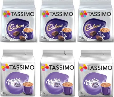 Produktbild von TASSIMO Kapseln Heiße Schokolade Paket 3x Cadbury + 3x Milka - 48 Getränke