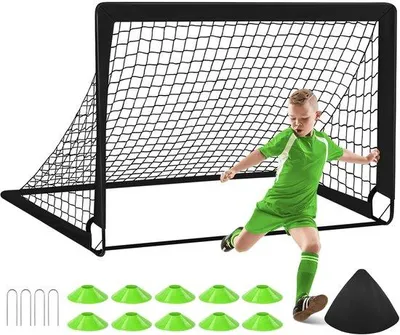 Productafbeelding van Voetbaldoel 4 x 3 ft voor achtertuin, Draagbare Voetbaltrainingsapparatuur met 10 Voetbalkegels, Draagtas, Oefennet voor Jeugdspelletjes