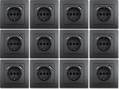 Produktbild von 12x Schutzkontakt-Steckdose mit 2x USB McPower "Flair", 250V, 5V/2,1A, UP, anthrazit, matt