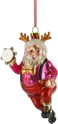 Produktbild von Hänger tanzender Santa mit Tamburin, rot/pink