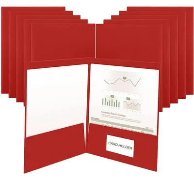 Immagine prodotto di Cartella documenti A4, 10 pezzi, colore rosso, realizzata in cartone riciclato, con 2 scomparti. Ideale per candidature, progetti e documenti