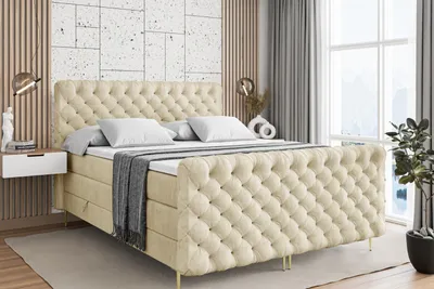 Produktbild von ALTDECOR Boxspringbett mit Gold Füßen, Matratze und Lattenrost, Topper, Fußteil, Polsterbett mit Bettkasten, Bett mit Stauraum H3- und H4- Matratze -BOXI8-FZ-Z KING-200x200 - Beige Casablanca
