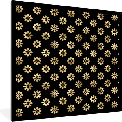 Produktbild von MuchoWow® Gerahmtes Poster Muster - Blumen - Gold 40x40 cm - Poster mit Schwarzem Bilderrahmen Wandposter Rahmen Foto Bilder - Mit Rahmen - Wanddekoration Schlafzimmer