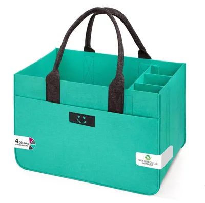 Produktbild von Filz Einkaufskorb Groß 30L mit Fächern Türkis/Dunkelgrau 40x27x27cm