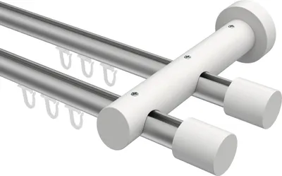 Produktbild von Interdeco Innenlaufstange / Gardinenstange mit Innenlauf Silbergrau / Weiß, Typ Talent Feta (Kappe), 20 mm Ø 2-läufig, 360 cm