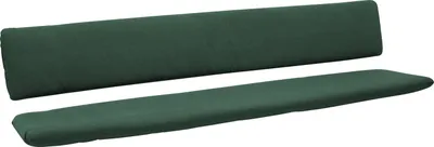 A two-piece dark green bench cushion set, consisting of a seat cushion and a backrest cushion, is displayed against a white background.