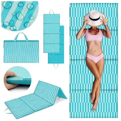 Produktbild von Strandmatte Faltbar XXL Gepolstert, Dicke Wasserdichte Liegematte für Steinstrand Sand, Bequeme Picknickdecke mit Tragegriff 180x75x2cm Garden Linea