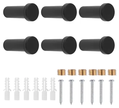 Wandhaken aus Edelstahl, 6 Stück, schwarz, 2,2 x 5 cm, für Handtücher