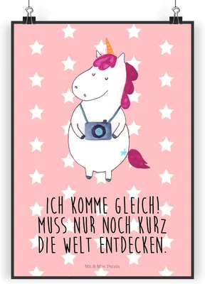 Produktbild von Mr. & Mrs. Panda Bild Einhorn Fotograf DIN A5 - Rot Pastell - Geschenk, wanddeko, Tourist, Wanddekoration, Einhörner, Unicorn, Kamera, Urlaub, Plakat, drucke, Wandbild